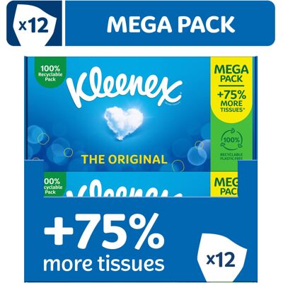 Kleenex Original Tissues, Mega Pack ? 1,344 Sheets (12 Boxes x 112 Sheets) - Alw Kleenex Original Tissues, Mega Pack ? 1,344 Sheets (12 Boxes x 112 Sheets) - Alw