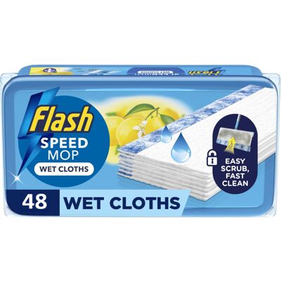 Flash Speedmop Wet Floor Cleaning Wipes, 48 Cloths (24x2), Antibac Lemon Multi-S Flash Speedmop Wet Floor Cleaning Wipes, 48 Cloths (24x2), Antibac Lemon Multi-S