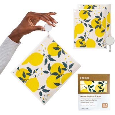 Papaya Reusable Paper Towels 2-Pack - 2 Sheets + 1 Hooks Quick Drying No Odor Papaya Reusable Paper Towels 2-Pack - 2 Sheets + 1 Hooks Quick Drying No Odor