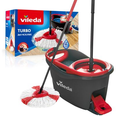 Vileda Turbo Microfibre Mop and Bucket Set, Spin Mop for Cleaning Floors, Set of Vileda Turbo Microfibre Mop and Bucket Set, Spin Mop for Cleaning Floors, Set of