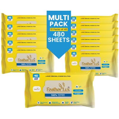 Feather Lux Wet Wipes for Adults - Flushable Toilet Wipes with Micellar Water, 4 Feather Lux Wet Wipes for Adults - Flushable Toilet Wipes with Micellar Water, 4