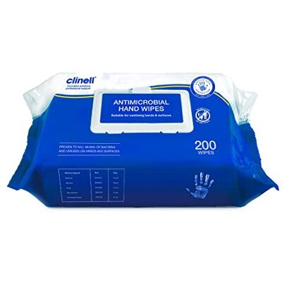 Clinell Antimicrobial Hand Wipes, 200 Count, Antibacterial Clinell Antimicrobial Hand Wipes, 200 Count, Antibacterial