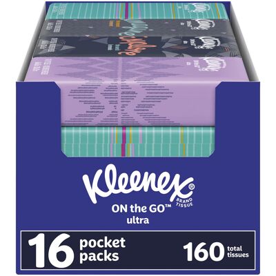 Kleenex On-The-Go Facial Tissues 16 On-The-Go Packs 10 Tissues per Box 3-Ply Kleenex On-The-Go Facial Tissues 16 On-The-Go Packs 10 Tissues per Box 3-Ply