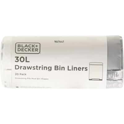 Black & Decker BXBB00030E 30L Drawstring Bin Liners, 20 Pack, White Black & Decker BXBB00030E 30L Drawstring Bin Liners, 20 Pack, White