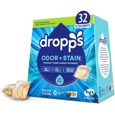 Dropps Odor & Stain Biobased Power Laundry Detergent Pods Crisp Breeze, 32 Pods Dropps Odor & Stain Biobased Power Laundry Detergent Pods Crisp Breeze, 32 Pods