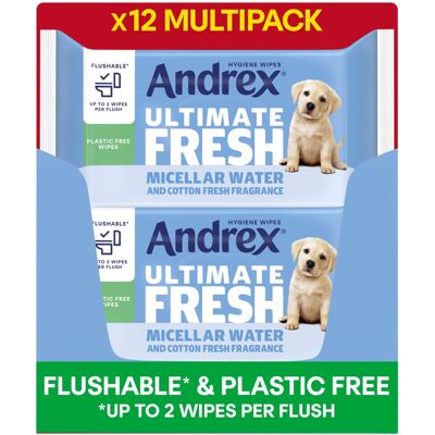 Andrex Ultimate Fresh Washlets, 12 Packs - Gentle, Biodegradable, Flushable Toil Andrex Ultimate Fresh Washlets, 12 Packs - Gentle, Biodegradable, Flushable Toil