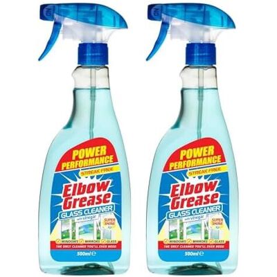 Elbow Grease Glass Cleaner with Vinegar for Windows and Mirrors, 500 ml - Window Elbow Grease Glass Cleaner with Vinegar for Windows and Mirrors, 500 ml - Window