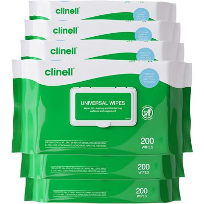 Clinell Universal Cleaning and Disinfectant Wipes for Surfaces - Pack of 6 - 200 Clinell Universal Cleaning and Disinfectant Wipes for Surfaces - Pack of 6 - 200
