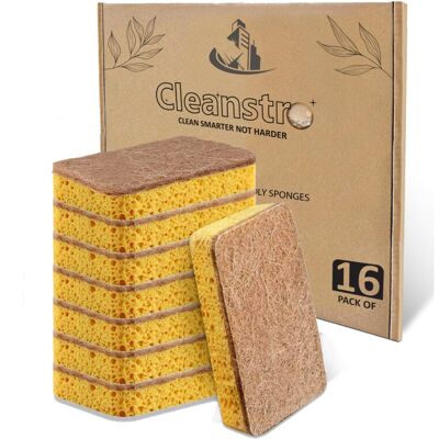 Cleanstro Eco Sponge Scourers Pack of 16 Plastic Free Sponges Washing Up Pads - Odor Free Cleanstro Eco Sponge Scourers Pack of 16 Plastic Free Sponges Washing Up Pads - Odor Free