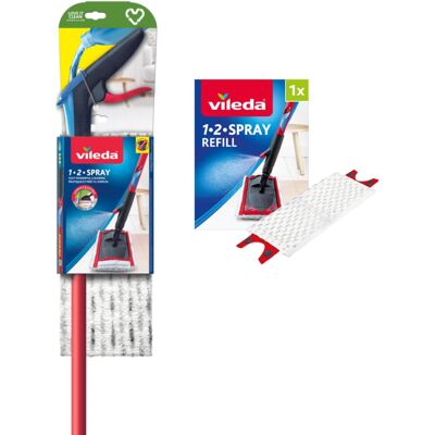 Vileda 1-2 Spray Mop, Microfibre Flat Floor Spray Mop with Extra Head Replacemen Vileda 1-2 Spray Mop, Microfibre Flat Floor Spray Mop with Extra Head Replacemen