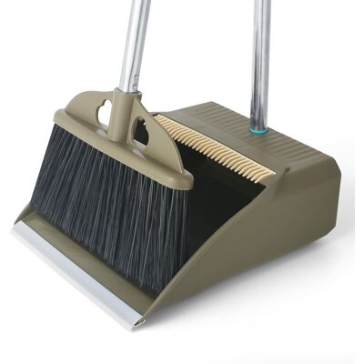 LMOMSS Upgrade Dustpan and Brush Set,48'' Long Handle Stiff Broom Bristles with Heavy D LMOMSS Upgrade Dustpan and Brush Set,48'' Long Handle Stiff Broom Bristles with Heavy D