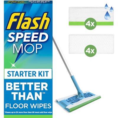 Flash Speedmop Floor Cleaner Starter Kit, Fast Easy & Hygienic (1 Handle + 4 Wet Flash Speedmop Floor Cleaner Starter Kit, Fast Easy & Hygienic (1 Handle + 4 Wet