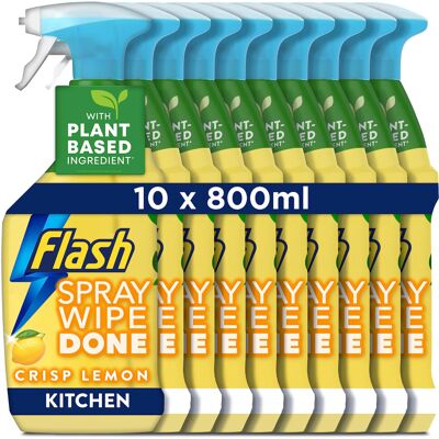 Flash Spray Wipe Done Kitchen Cleaning Sprays, Crisp Lemon, 8 Litres (800 ml x 1 Flash Spray Wipe Done Kitchen Cleaning Sprays, Crisp Lemon, 8 Litres (800 ml x 1