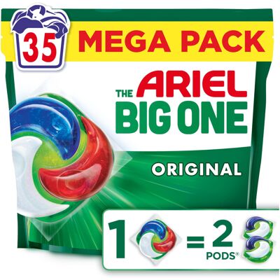 Ariel The Big One PODS Laundry Capsules, 35 Washes, Original ? 2X Stain & Odour Ariel The Big One PODS Laundry Capsules, 35 Washes, Original ? 2X Stain & Odour
