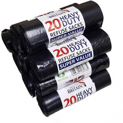 200 Heavy Duty Black Bin Liners Refuse Sacks Bin Bag Rolls - Made in Britain 200 Heavy Duty Black Bin Liners Refuse Sacks Bin Bag Rolls - Made in Britain