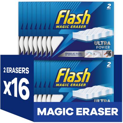 Flash Ultra Power Magic Eraser, Stain Remover, 32 Erasers (16x2), Multi Surface Flash Ultra Power Magic Eraser, Stain Remover, 32 Erasers (16x2), Multi Surface