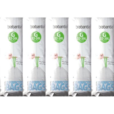 5 x Brabantia Pack Of 20 Extra Strong Perfect Fit G Size 23-30L Waste Bin Liners 5 x Brabantia Pack Of 20 Extra Strong Perfect Fit G Size 23-30L Waste Bin Liners