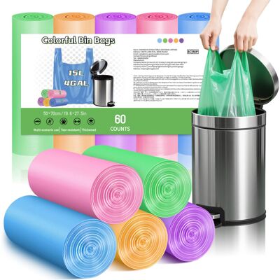 XIQIYY 15L Bin Liners with Tie Handles Colourful Pedal Bin Bags Strong, Leakproof, Thic XIQIYY 15L Bin Liners with Tie Handles Colourful Pedal Bin Bags Strong, Leakproof, Thic