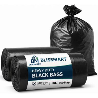 BLISSMART Black Bin Bags 50 Litre 100 BLISSMART Black Bin Bags 50 Litre 100