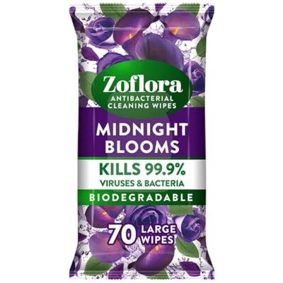 Zoflora Antibacterial Multi-Surface Cleaning Wipes Midnight Blooms 70 Large Wipe Zoflora Antibacterial Multi-Surface Cleaning Wipes Midnight Blooms 70 Large Wipe