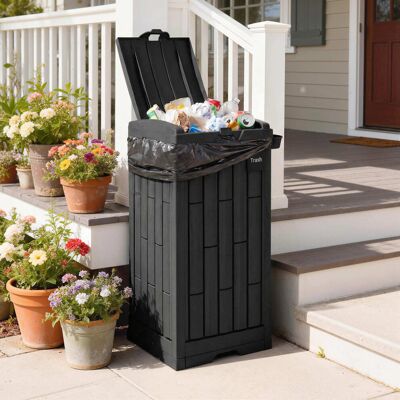 Outsunny 110 L Outdoor Bin with Dual Lid, Ashtray, Drip Tray, Black Outsunny 110 L Outdoor Bin with Dual Lid, Ashtray, Drip Tray, Black