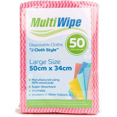 MultiWipe 50 Large Multi Purpose Pink Disposable Cleaning Cloths Made With 30% MultiWipe 50 Large Multi Purpose Pink Disposable Cleaning Cloths Made With 30%
