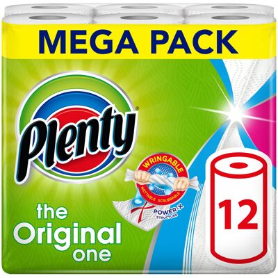 PLENTY Kitchen Towel 12 White Rolls 1200 Sheets of Kitchen Roll 2Ply Tissue PLENTY Kitchen Towel 12 White Rolls 1200 Sheets of Kitchen Roll 2Ply Tissue