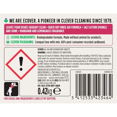 Ecover AllinOne Dishwasher Tablets Contains Salt Rinse Aid Power Clea Ecover AllinOne Dishwasher Tablets Contains Salt Rinse Aid Power Clea