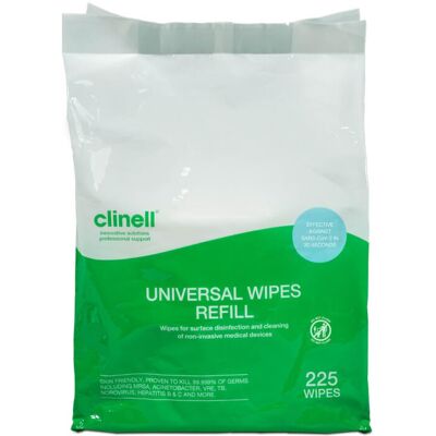 Clinell Universal Cleaning and Disinfectant Wipes for Surfaces - Pack of 225 Wip Clinell Universal Cleaning and Disinfectant Wipes for Surfaces - Pack of 225 Wip