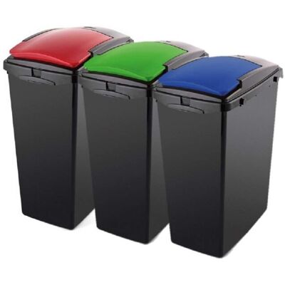 Addis Recycling 40 Litre Set of 3 Waste Utility Plastic Bins with Interlocking C Addis Recycling 40 Litre Set of 3 Waste Utility Plastic Bins with Interlocking C