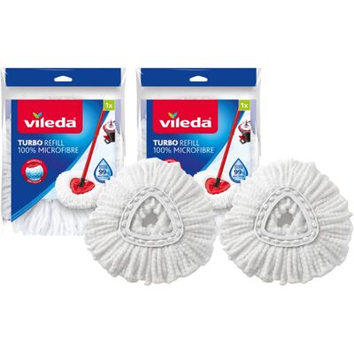 Vileda Turbo Spin Mop Refill, Pack of 2 Turbo Mop Head Replacements, Fits all Vi Vileda Turbo Spin Mop Refill, Pack of 2 Turbo Mop Head Replacements, Fits all Vi