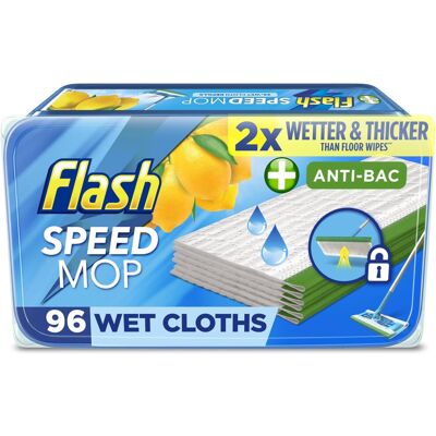 Flash Speedmop Wet Floor Cleaning Wipes, 96 Cloths (24x4), Antibac Lemon Multi-S Flash Speedmop Wet Floor Cleaning Wipes, 96 Cloths (24x4), Antibac Lemon Multi-S