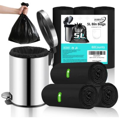 XIQIYY Small Bin Bags 5L Black Pedal Bin Liners 60 Counts Mini Waste Garbage Bags Thick XIQIYY Small Bin Bags 5L Black Pedal Bin Liners 60 Counts Mini Waste Garbage Bags Thick