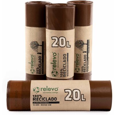 Relevo 20L Bin Bags ? Food Waste Bags made of 30 ?m (Micron) thick 100% recycled Relevo 20L Bin Bags ? Food Waste Bags made of 30 ?m (Micron) thick 100% recycled