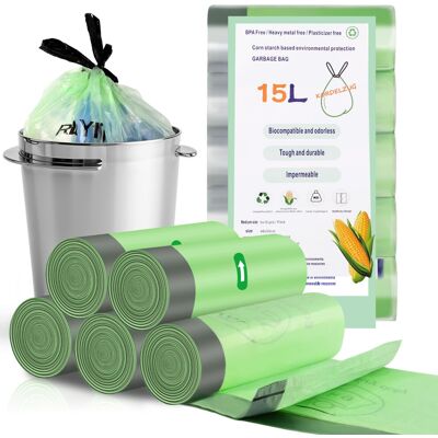 RAYITO 80 x 15 Liter Small Bin Liners, 5 Rolls Bin Bags Drawstring Rubbish Bags RAYITO 80 x 15 Liter Small Bin Liners, 5 Rolls Bin Bags Drawstring Rubbish Bags