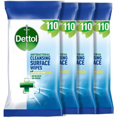 Dettol Antibacterial Cleansing Surface Wipes, Fragrance Free, 440 Dettol Antibacterial Cleansing Surface Wipes, Fragrance Free, 440