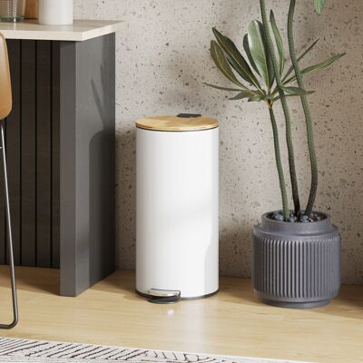 HOMCOM Kitchen Bin, 30 Litre Pedal Rubbish Bin with Removable Bucket, White HOMCOM Kitchen Bin, 30 Litre Pedal Rubbish Bin with Removable Bucket, White
