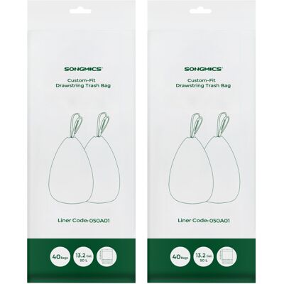 Songmics Trash Bags, Heavy-Duty Drawstring Bin Bags for 50L Kitchen Bins, Pre-Separated, Songmics Trash Bags, Heavy-Duty Drawstring Bin Bags for 50L Kitchen Bins, Pre-Separated,