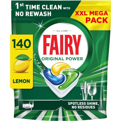 Fairy Original Power Dishwasher Tablets Lemon, 140 Capsules, 1st Time Cleaning A Fairy Original Power Dishwasher Tablets Lemon, 140 Capsules, 1st Time Cleaning A