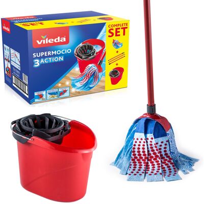 Vileda SuperMocio 3Action XL Mop & Bucket Set Deep‑Cleaning Power Zones Remove Vileda SuperMocio 3Action XL Mop & Bucket Set Deep‑Cleaning Power Zones Remove