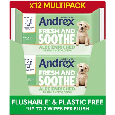 Andrex Fresh and Soothe Hygiene Wipes, 12 Packs - Flushable Toilet Wipes - Skin Andrex Fresh and Soothe Hygiene Wipes, 12 Packs - Flushable Toilet Wipes - Skin