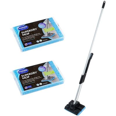Addis Superdry Sponge Floor Mop with BuiltIn SelfWringing Handle 2 Spare R Addis Superdry Sponge Floor Mop with BuiltIn SelfWringing Handle 2 Spare R