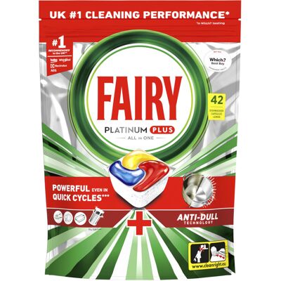 Fairy Platinum Plus Dishwasher Tablets – 42 Pack, Lemon, Anti-Dull Technology Fairy Platinum Plus Dishwasher Tablets – 42 Pack, Lemon, Anti-Dull Technology