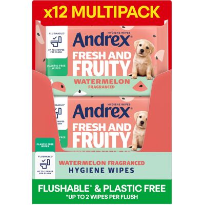 Andrex Fresh and Fruity Hygiene Wipes, 12 Packs, Flushable Toilet Andrex Fresh and Fruity Hygiene Wipes, 12 Packs, Flushable Toilet