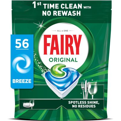 Fairy Original Power Dishwasher Tablets Breeze, 56 Capsules, 1st Time Cleaning A Fairy Original Power Dishwasher Tablets Breeze, 56 Capsules, 1st Time Cleaning A