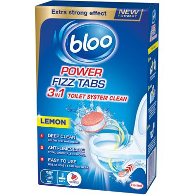 Bloo Power Fizz Tabs Anti-Limescale Drain Deep Toilet Cleaning Lemon, Bloo Power Fizz Tabs Anti-Limescale Drain Deep Toilet Cleaning Lemon,