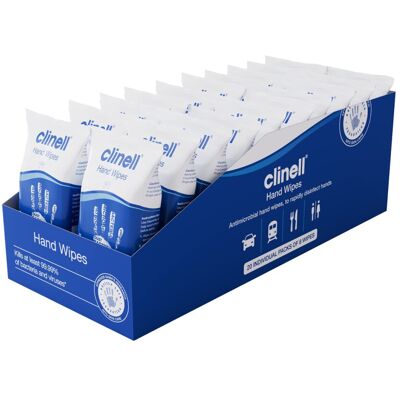 Clinell Antimicrobial Hand Wipes Ideal for Travel - 20 Packs of 8 Clinell Antimicrobial Hand Wipes Ideal for Travel - 20 Packs of 8