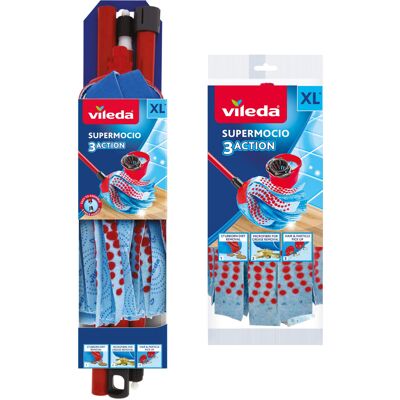 Vileda SuperMocio 3 Action XL Mop + 1 Extra Refill 3‑in‑1 Vileda SuperMocio 3 Action XL Mop + 1 Extra Refill 3‑in‑1