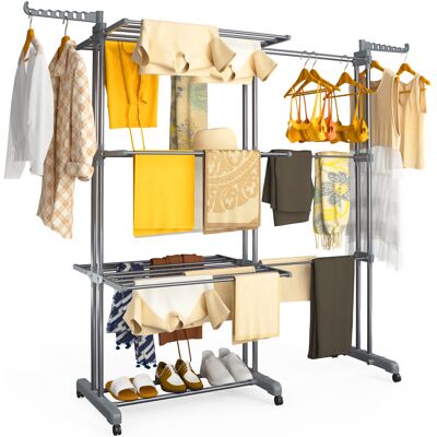 VOUNOT 4 Tier Large Retractable Clothes Airer with Wings, 190×64×170cm, Grey VOUNOT 4 Tier Large Retractable Clothes Airer with Wings, 190×64×170cm, Grey