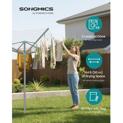 SONGMICS Rotary Washing Line, Clothes Lines for Outside, Foldable Clothes Airer, SONGMICS Rotary Washing Line, Clothes Lines for Outside, Foldable Clothes Airer,